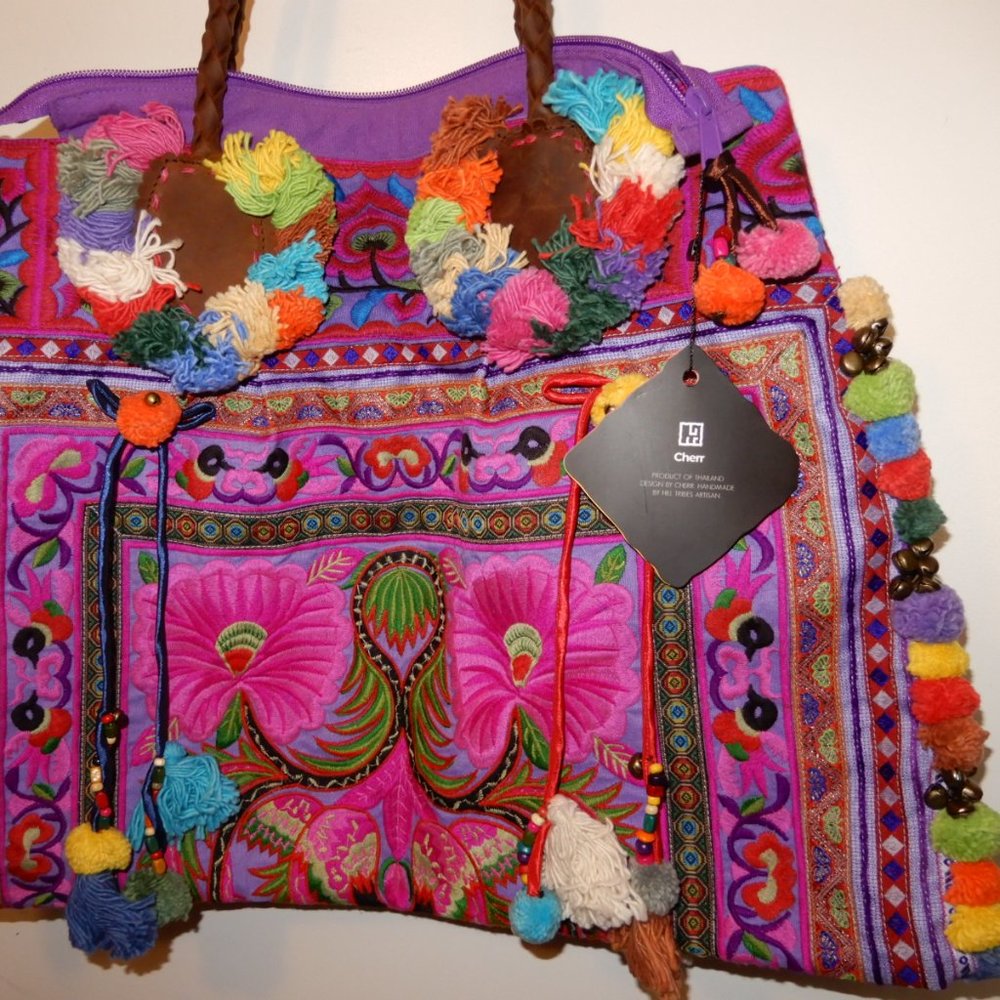 HMONG Cherr THAILAND HILL TRIBE embroidered tote bag NWT